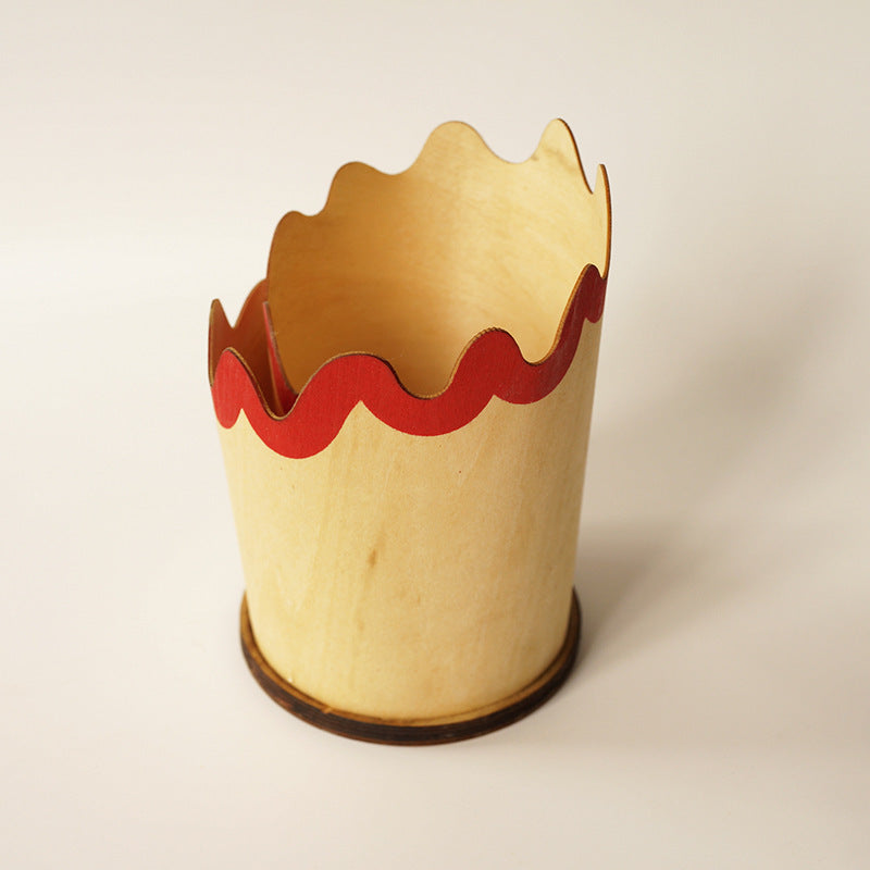 2PCS Red Creative Wooden Pencil Shaving Pen Holder - Novelty Desk Organizer &amp; Stationery Storage