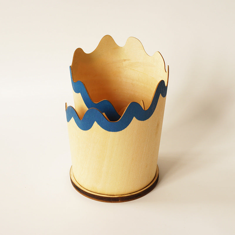 2PCS Blue Creative Wooden Pencil Shaving Pen Holder - Novelty Desk Organizer &amp; Stationery Storage