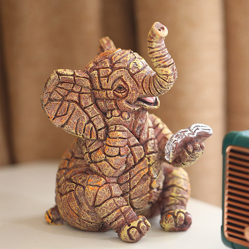 2 PCS Textured Resin Elephant Figurine - Decorative Stone-Look Statue for Home &amp; Garden Decor