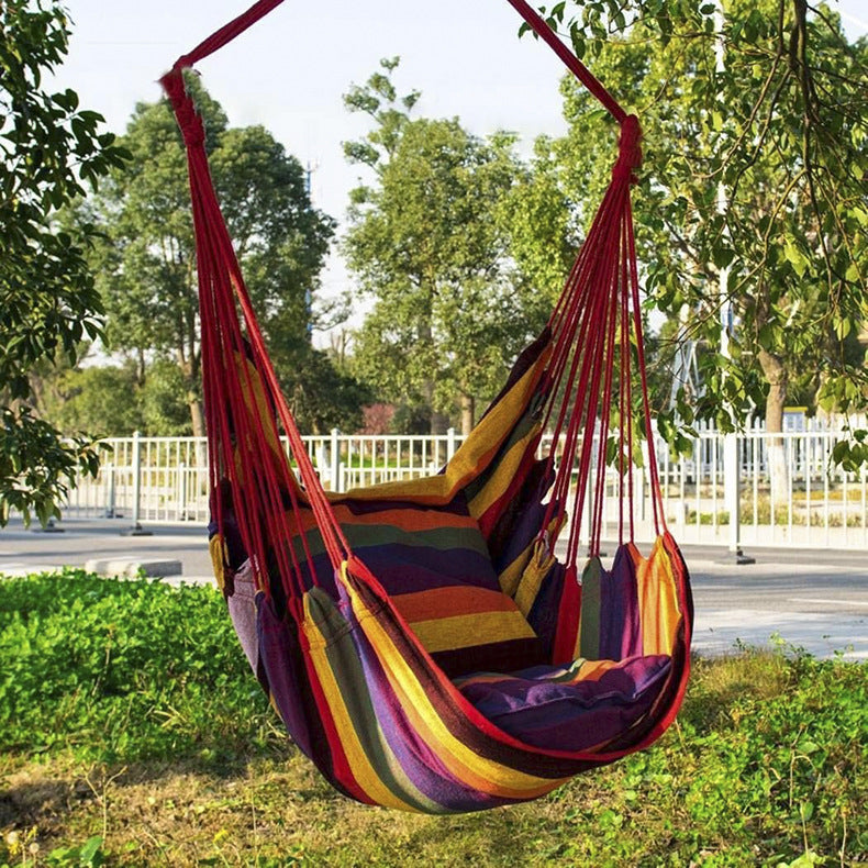 Colorful Striped Hammock Chair with Ropes and Storage Bag - Red Stripes