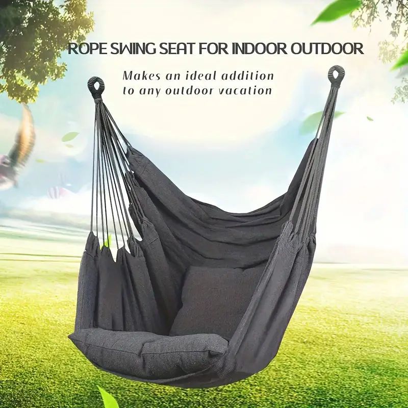 Colorful Striped Hammock Chair with Ropes and Storage Bag - Gery