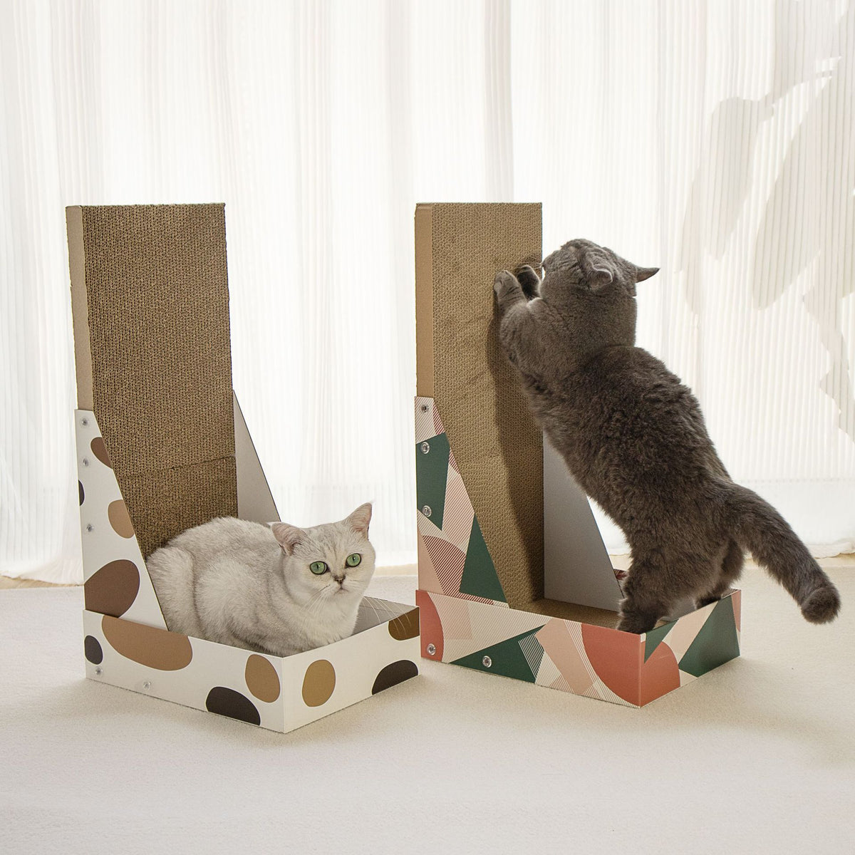 Pop Pattern Cat Scratching Post and Lounge - 350x250x600mm Corrugated Cardboard