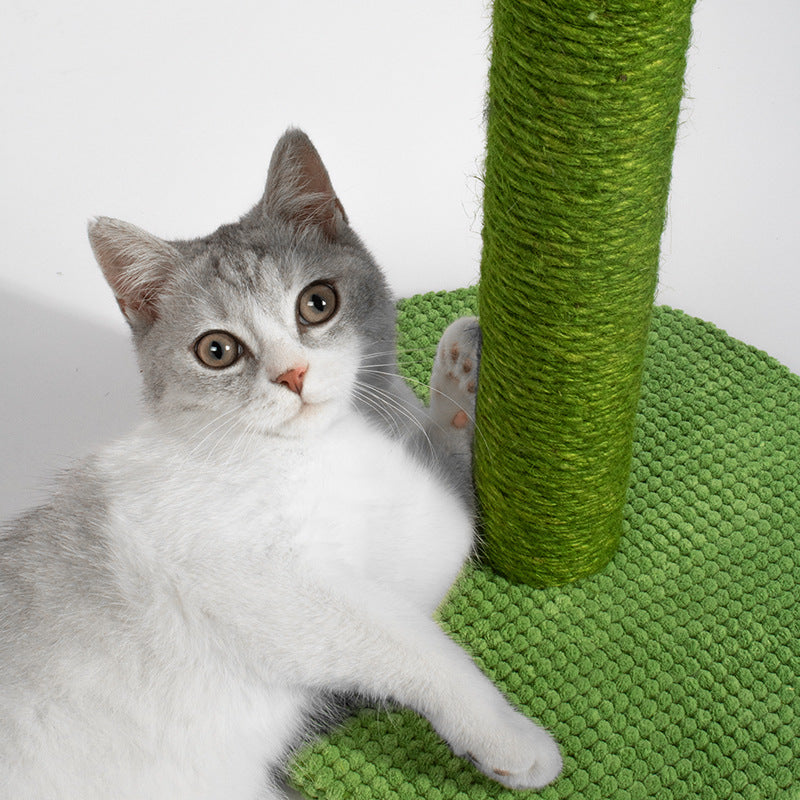 Cactus-Shaped Cat Scratching Post with Sisal Rope and Plush Chenille - Green