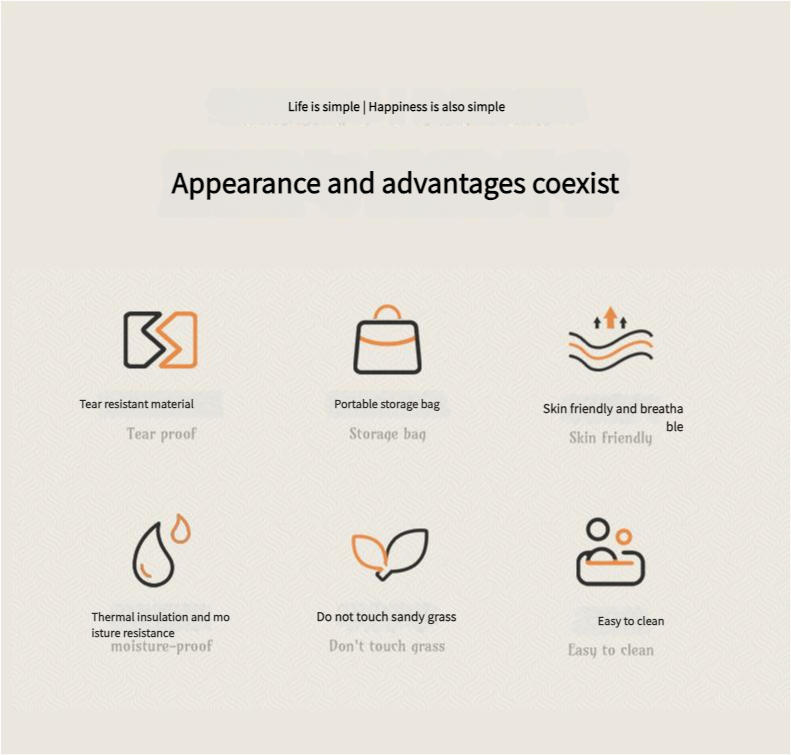 Waterproof Foldable Picnic Blanket with Handle - 2x2m Mocha Blue