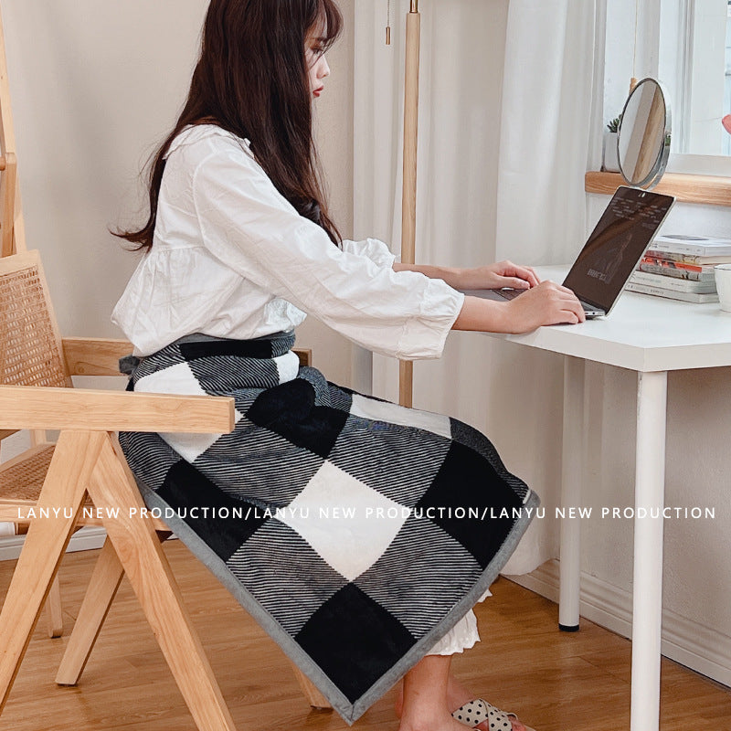 Double-Sided Geometric &amp; Plush Throw Blanket - Warm 70x100cm Multi-Use Wrap(Black and white checkered/reverse gray)