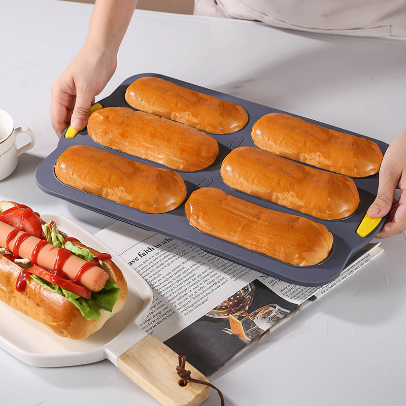 Grey 6-hole silicone baking mold, perforated loaf pan 37.5 cm x 24.5 cm, suitable for bread and cakes (sold in sets of 2)