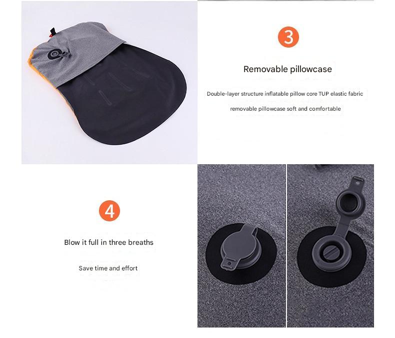 Inflatable Camping Pillow - Lightweight 46x32x12cm Travel Pillow 180g in black