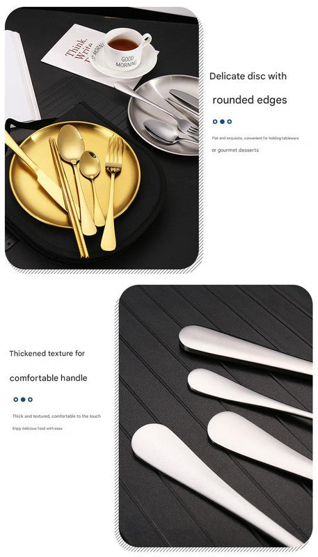 6-Piece Portable Stainless Steel Cutlery Set with Plate and Bag - Gold, Great for Camping and Travel (Teaspoon)