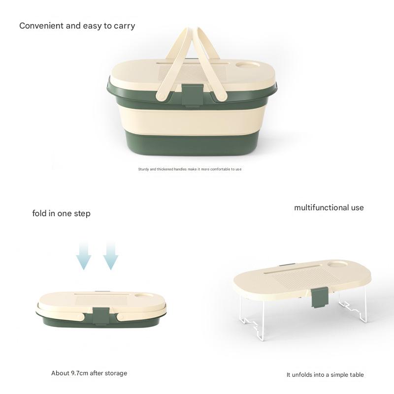 Foldable Picnic Basket with Tray - 16.5L Capacity, White Coffee, Perfect for Camping and Outdoor Gatherings