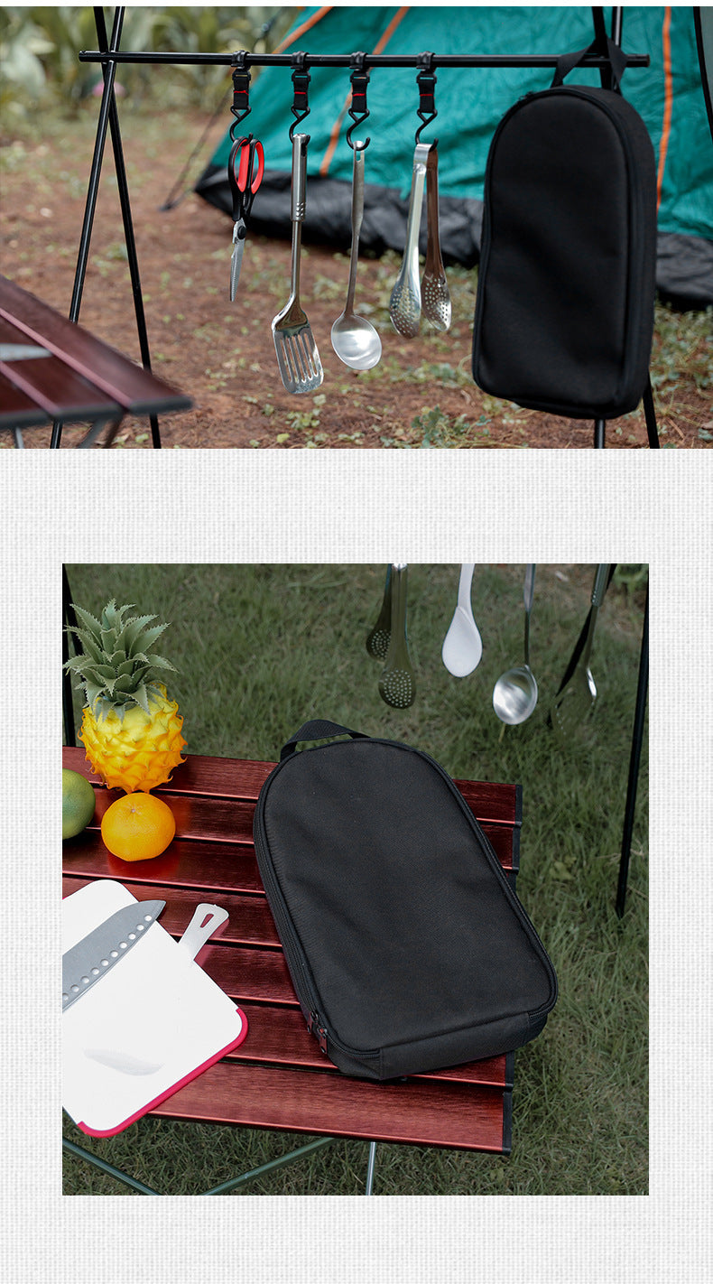 Portable Kitchen Utensil Storage Bag - Lightweight Organizer for Camping and Outdoor Cooking, Black
