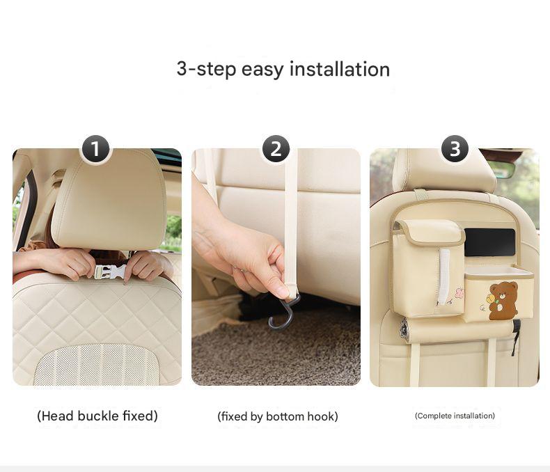 Car Seat Back Organizer with Practical design-Multi-Pocket Storage for Tissues and Gadgets-Brown