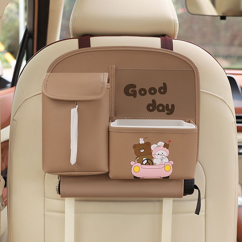 Car Seat Back Organizer with Practical design-Multi-Pocket Storage for Tissues and Gadgets-Cute bear(Brown)
