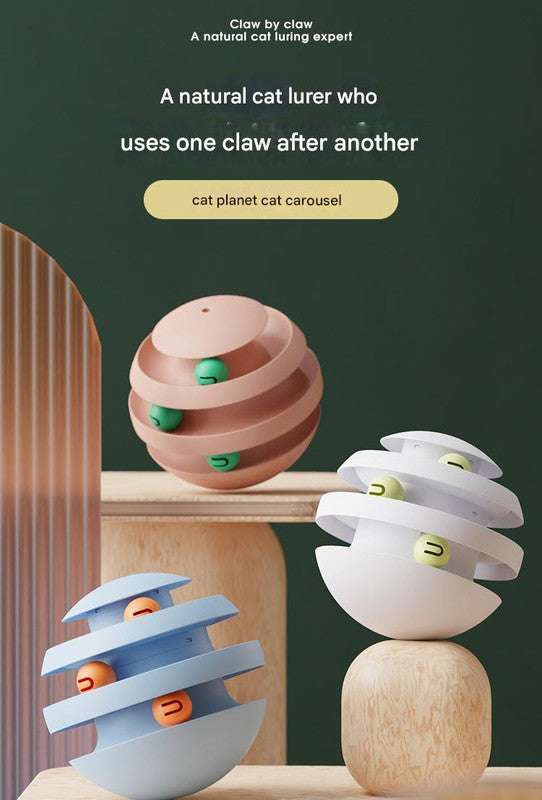 Blue Interactive Cat Scratching Ball Toy - Multi-layer Track with Rolling Ball