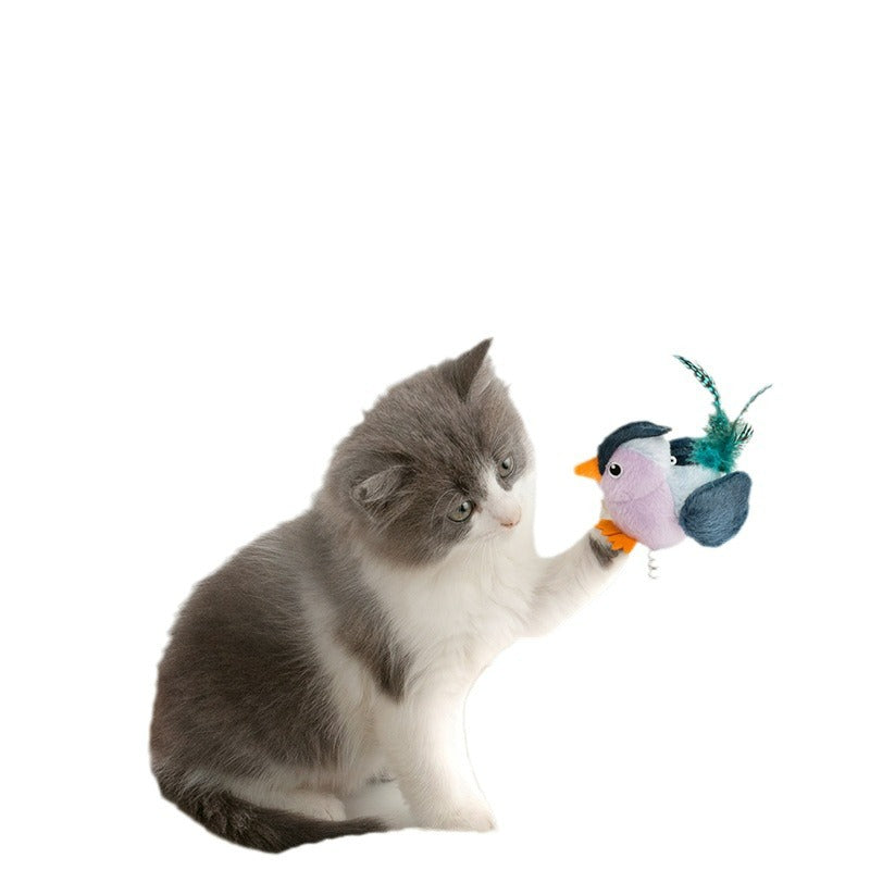 Interactive Plush Cat Toy - Lifelike Bird with Chirping Sounds and Feathers,Blue Gray