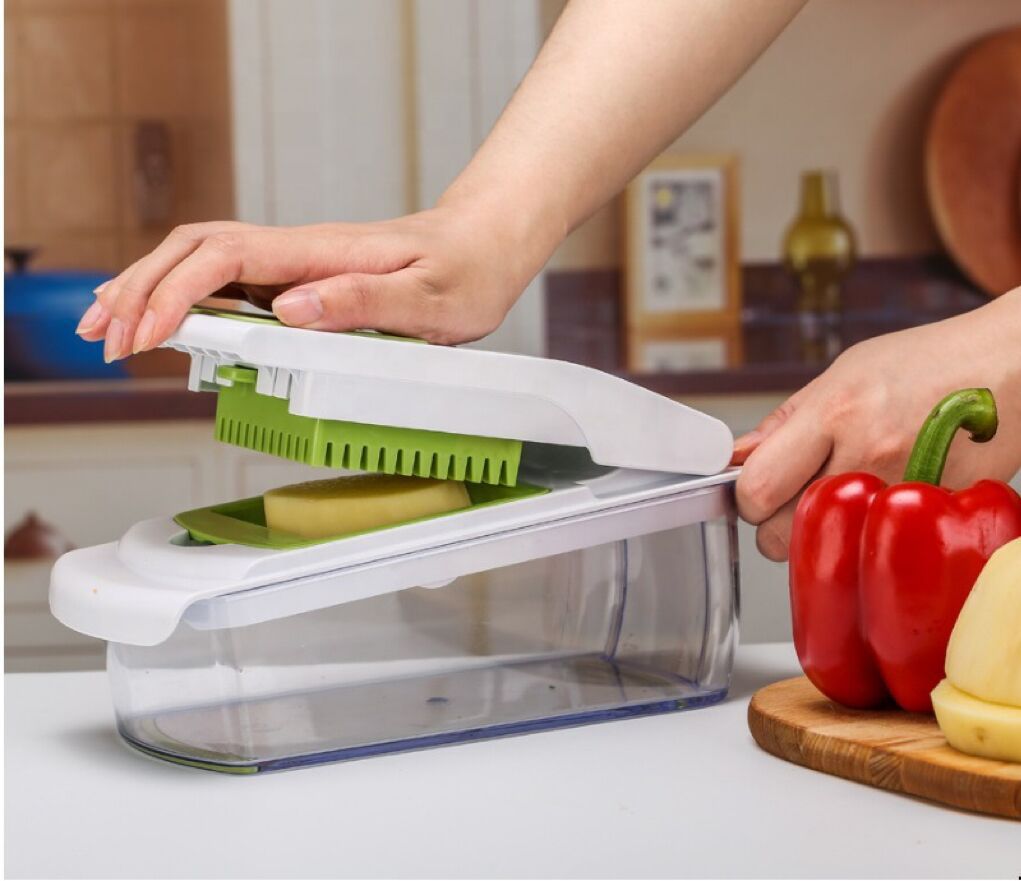 18-Piece Multi-Function Vegetable Chopper, Rotary Grater, Spiralizer and Slicer for Home Kitchen (Black and white)