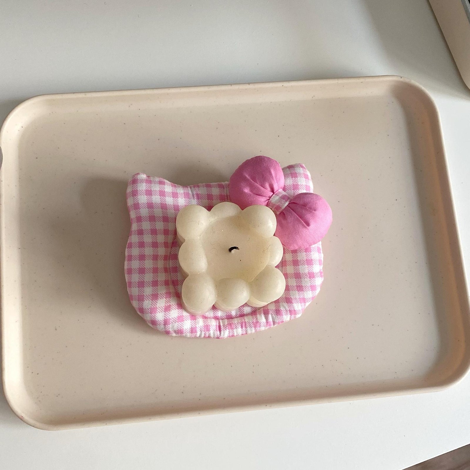 Korean INS Kitty Quilt Insulation Pad, Cute Fabric Kitchen Mat, Desktop Decoration (Pink plaid)