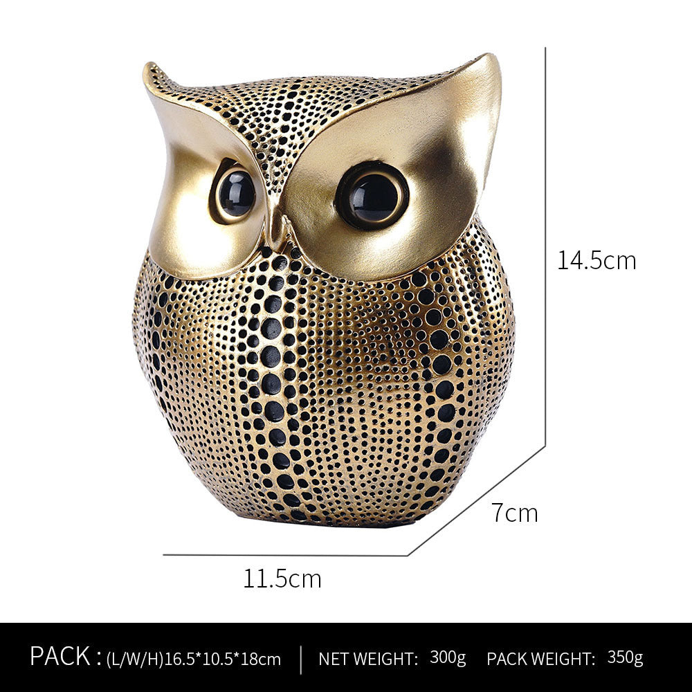 Black gold resin owl statue - modern perforated design for living room TV cabinet and entryway decoration