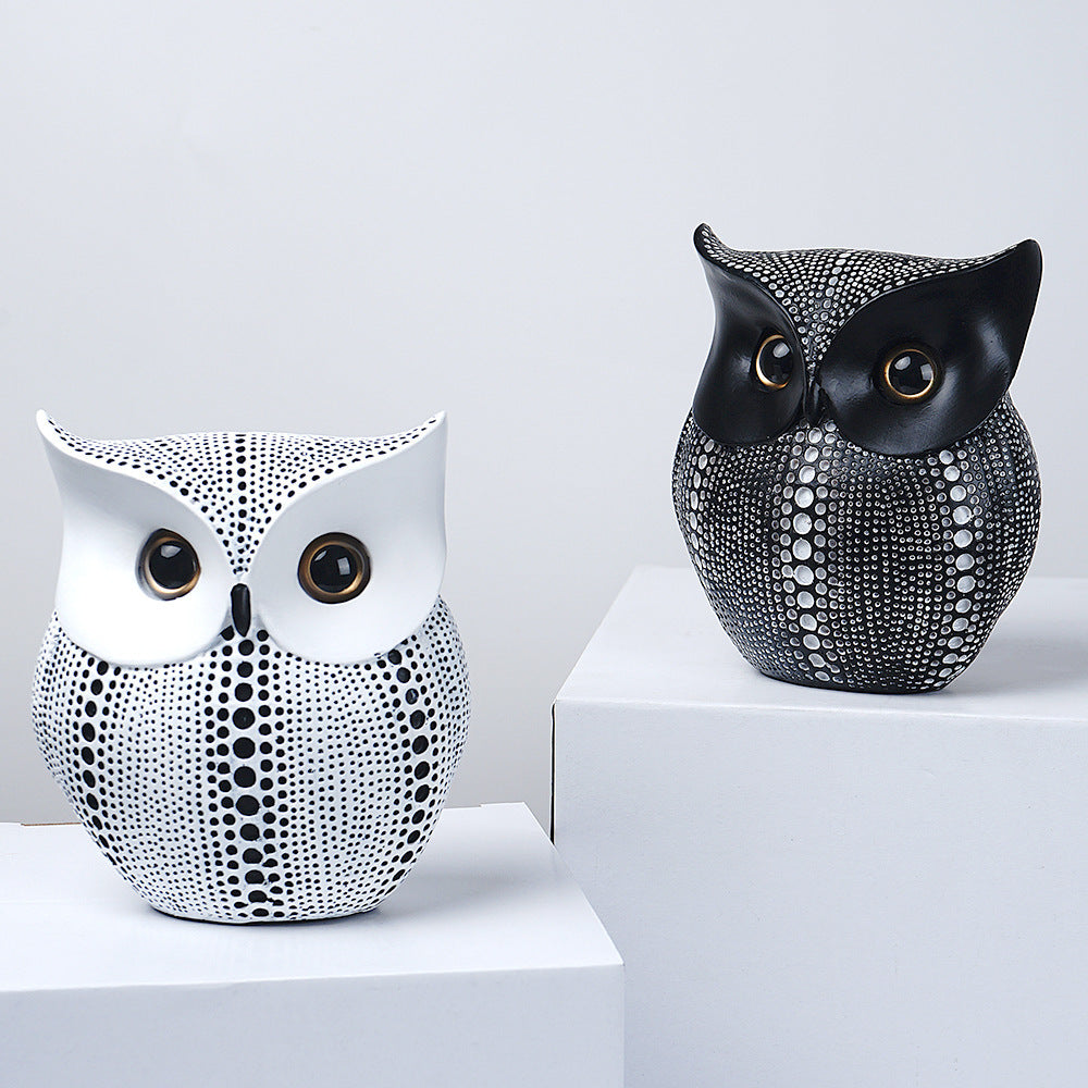 Black gold resin owl statue - modern perforated design for living room TV cabinet and entryway decoration