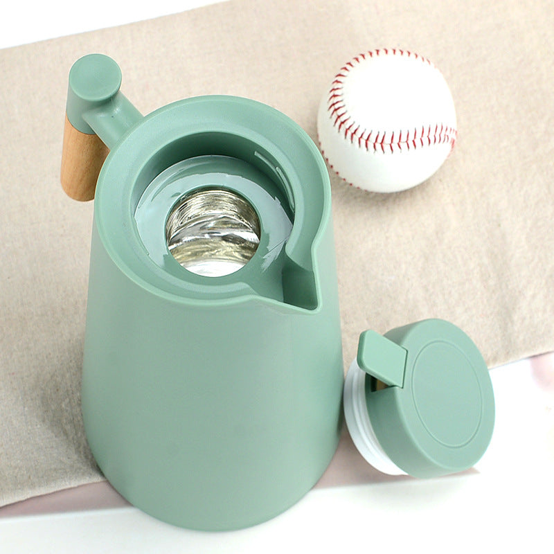1000ml Red thermos bottle with wooden handle, double-layer glass liner coffee pot, suitable for hot and cold drinks