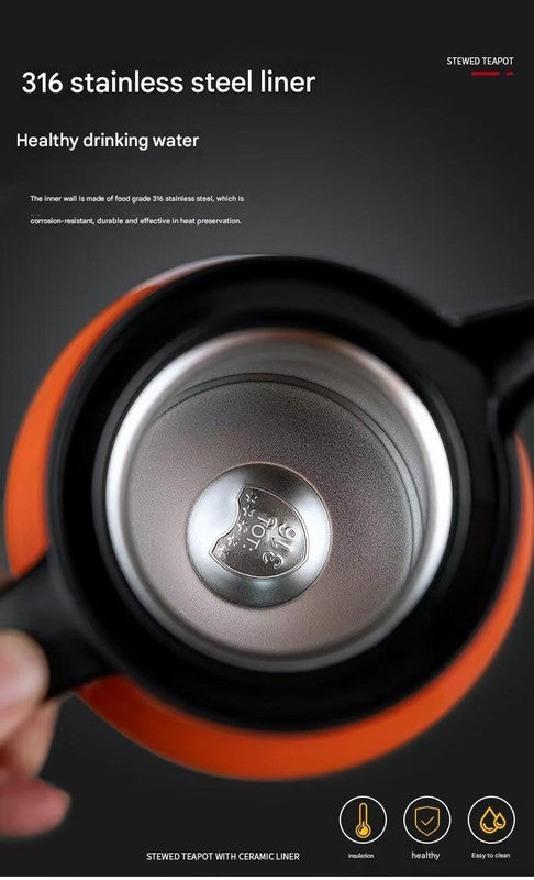 White 316 Stainless Steel Stewing Tea Kettle with Wooden Handle - Insulated Tea and Coffee Kettle with Infuser for Home and Office