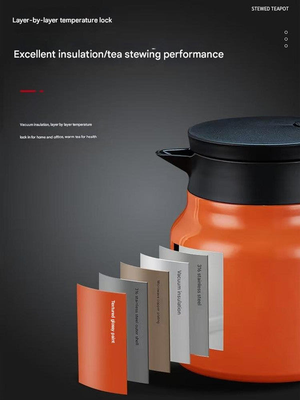 Orange 316 Stainless Steel Stewing Tea Kettle with Wooden Handle - Insulated Tea and Coffee Kettle with Infuser for Home and Office