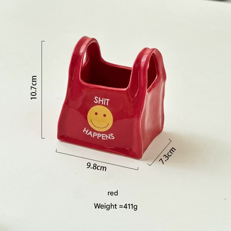 Red Ceramic Desktop Organizer - Cute Hand Shaped Pencil Holder and Makeup Brush Storage for Home and Office