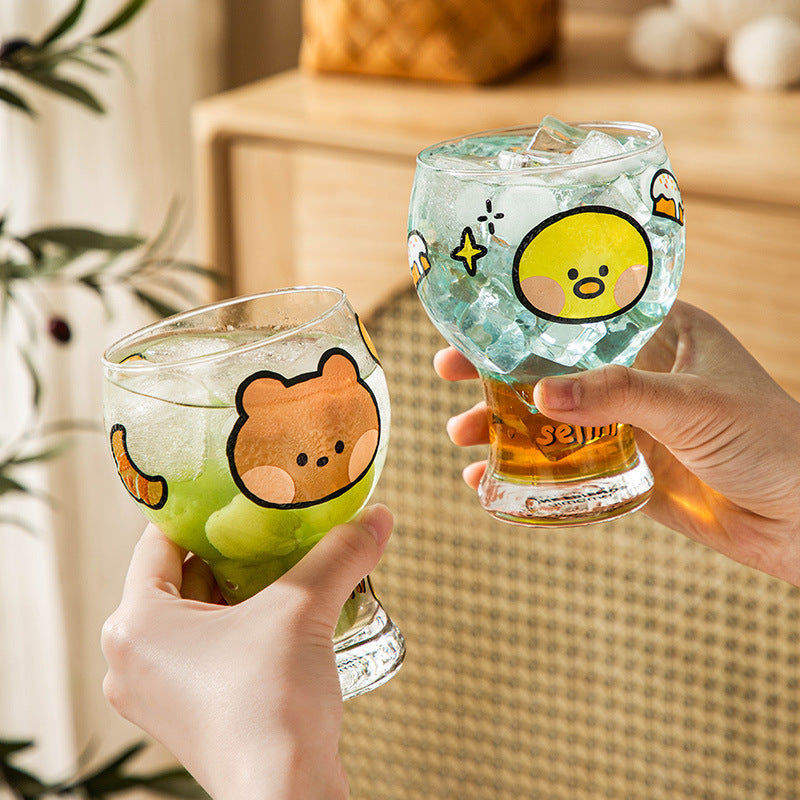 Mini Cartoon Glass Tumbler 400ml,Cute Beer and Juice Cup for Cold Drinks(Brown bear)