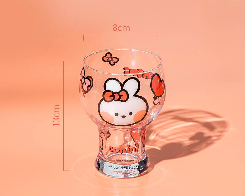 Mini Cartoon Glass Tumbler 400ml,Cute Beer and Juice Cup for Cold Drinks(White rabbit)