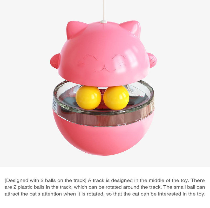 Cat Teaser Cup Toy, Interactive Treat Dispensing Ball with Wand (Pink)