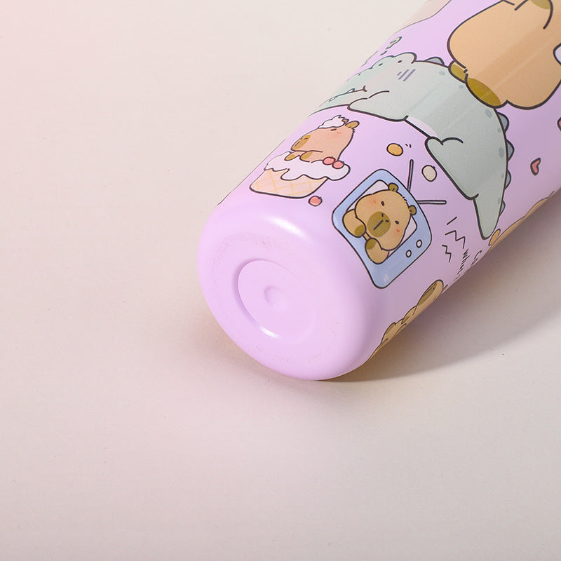 304 Stainless Steel Insulated Tumbler,Cartoon Design Portable Straw Cup for Home and Office(Lotus color)