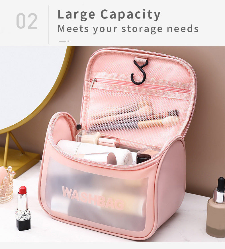 PVC Transparent Cosmetic Bag,Waterproof Portable Travel Organizer with Handle(white)