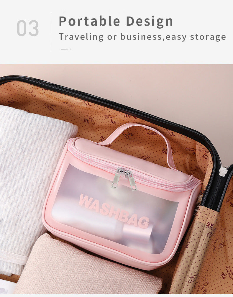 PVC Transparent Cosmetic Bag,Waterproof Portable Travel Organizer with Handle(white)