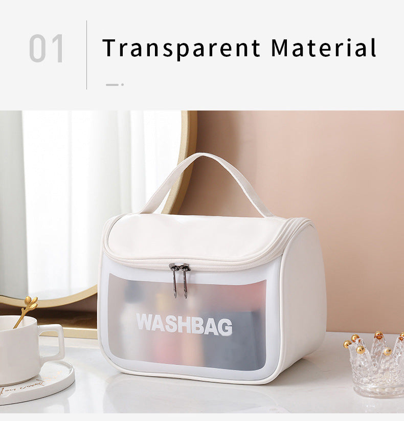 PVC Transparent Cosmetic Bag,Waterproof Portable Travel Organizer with Handle(Pink)