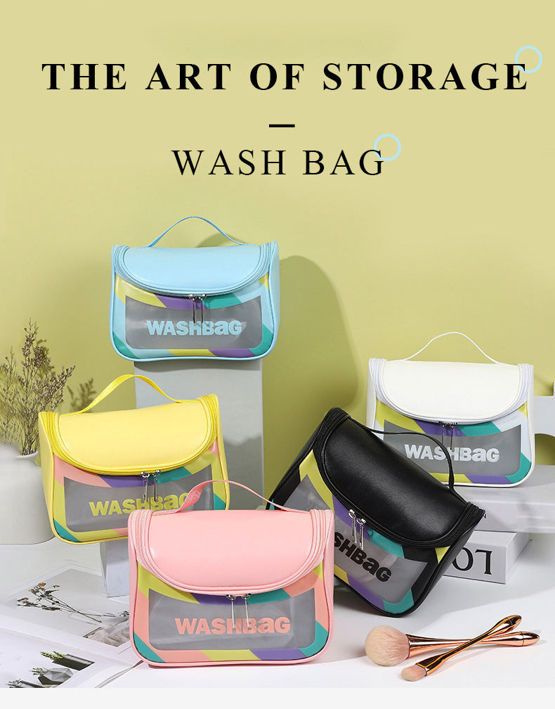 PVC Transparent Cosmetic Bag,Waterproof Portable Travel Organizer with Handle(Green)