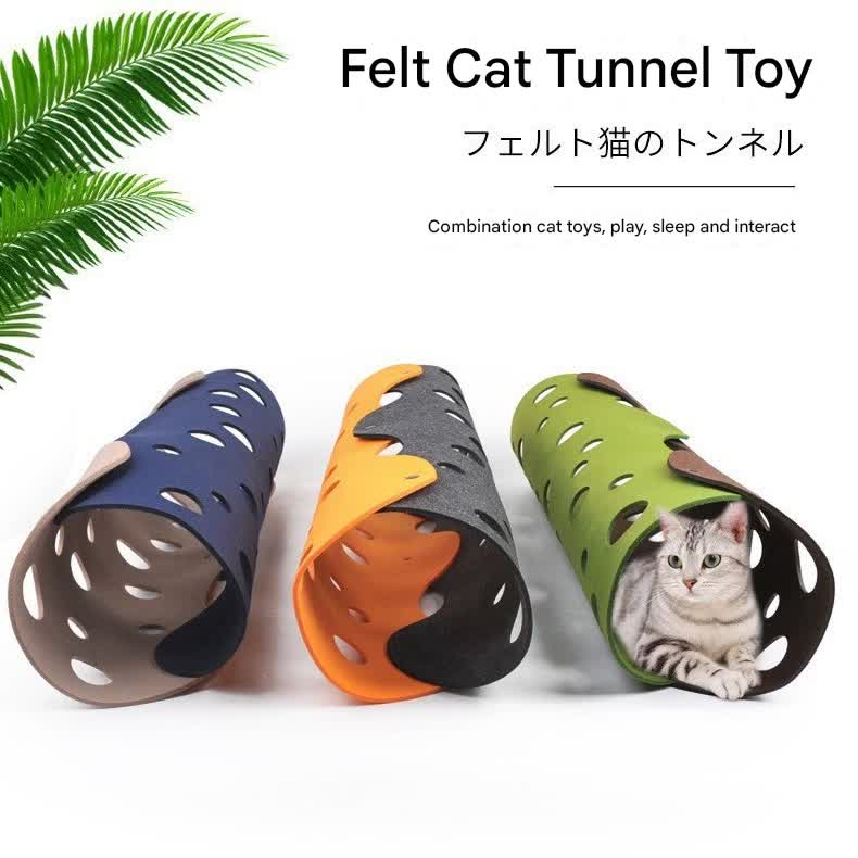 DIY Felt Cat Tunnel - Foldable Egg Roll-Shaped Pet Toy with Multiple Holes(Brown + Green)