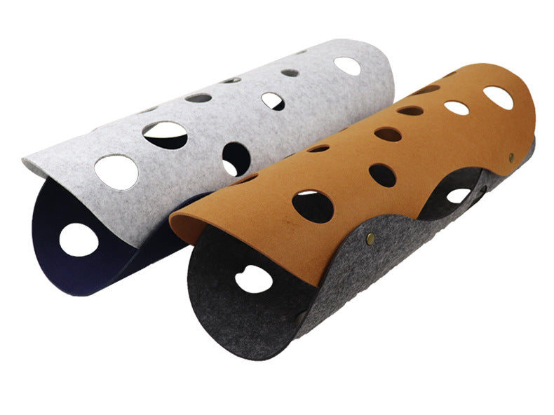 DIY Felt Cat Tunnel - Foldable Egg Roll-Shaped Pet Toy with Multiple Holes(Brown + Green)
