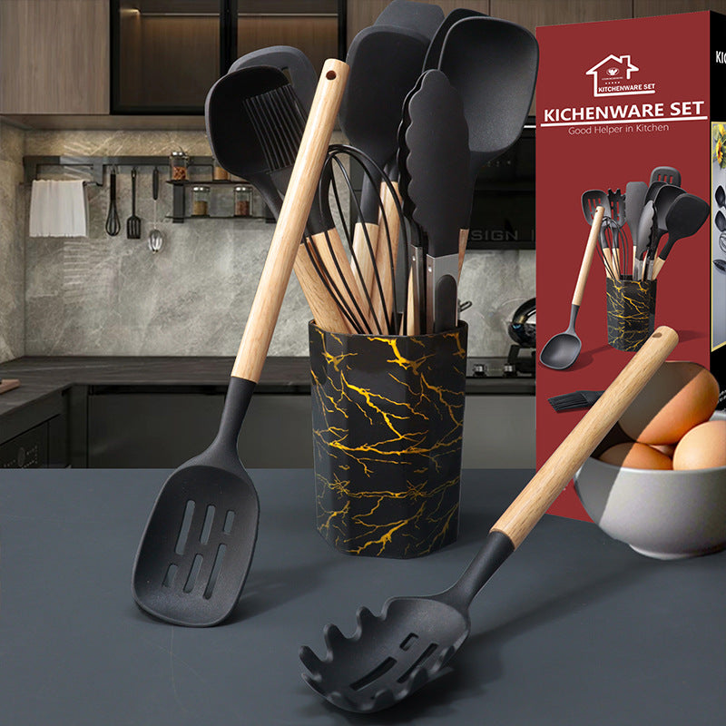 Morandi Green 12-Piece Silicone Cooking Utensil Set - Non-Stick Food-Grade Kitchen Tools with Holder