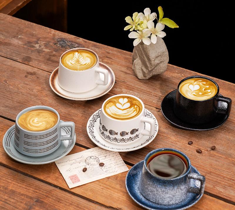 Vintage Ceramic Coffee Cup and Saucer Set - Elegant Afternoon Tea Set(Wave Fish Gray)