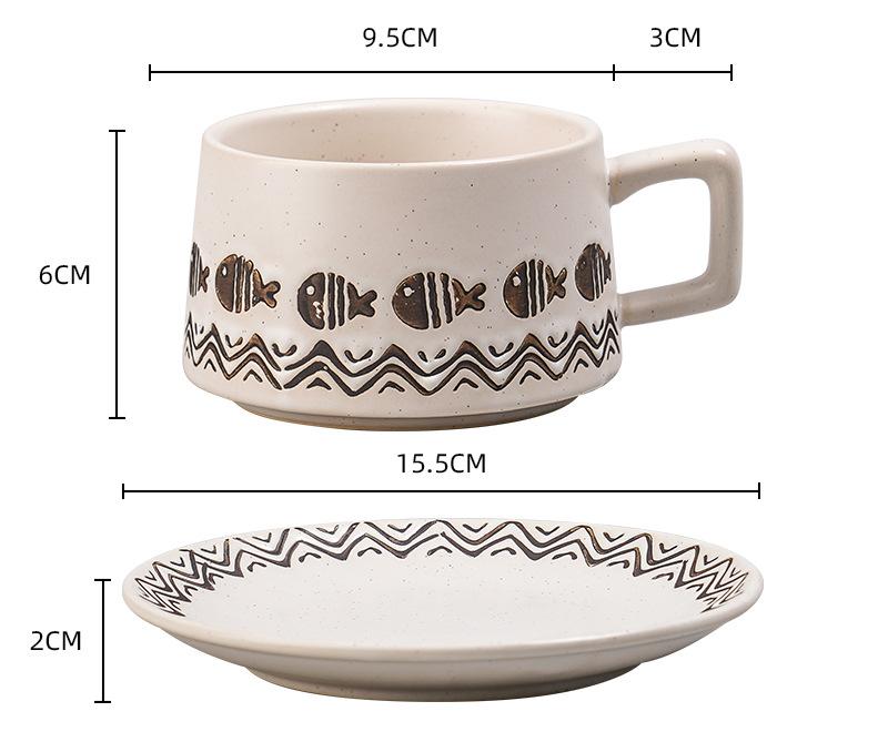 Vintage Ceramic Coffee Cup and Saucer Set - Elegant Afternoon Tea Set(Wave Fish White)