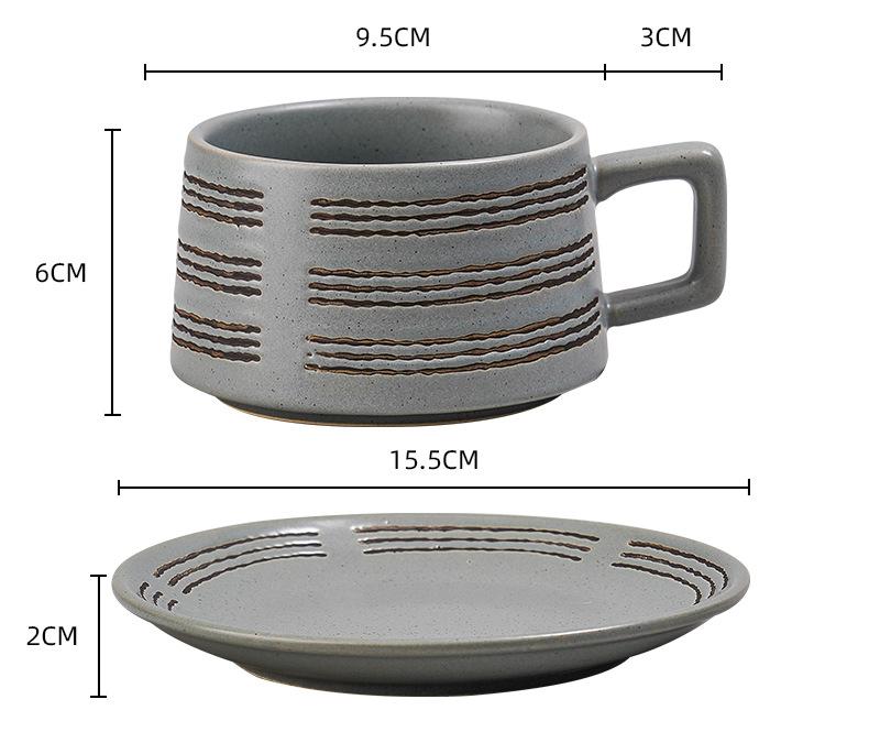 Vintage Ceramic Coffee Cup and Saucer Set - Elegant Afternoon Tea Set(Wave Pattern Gray)