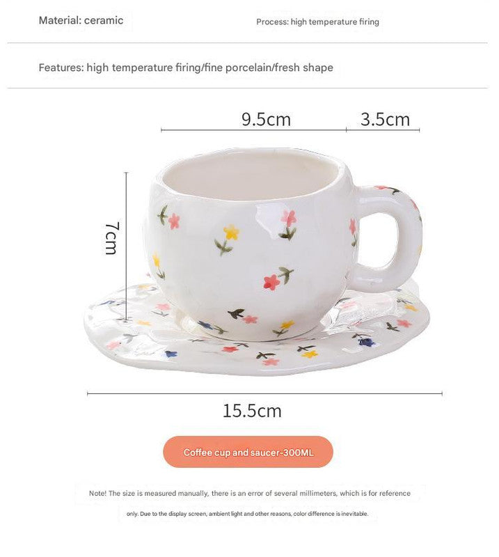 Hand-Painted Ceramic Coffee Cup and Saucer Set - Vintage Afternoon Tea(Red small florals)