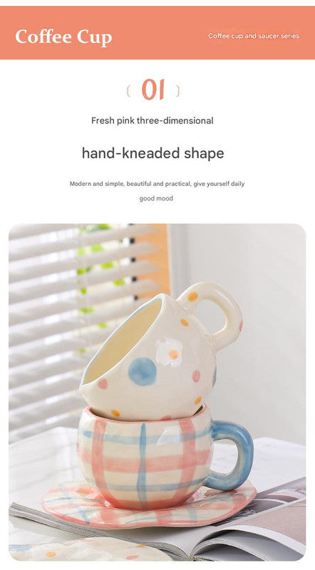 Hand-Painted Ceramic Coffee Cup and Saucer Set - Vintage Afternoon Tea(Red sunflowers)