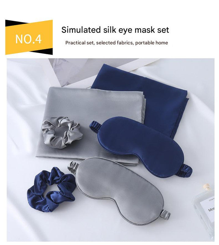 Luxury Satin Sleep Mask Gift Set,4-Piece with Pillowcase and Hair Accessories(Dark green)