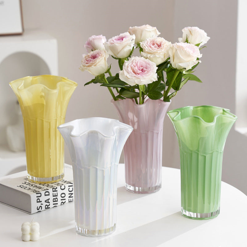 Nordic-Style Glass Vase - Elegant Fluted Flower Vase for Home Decor(White)