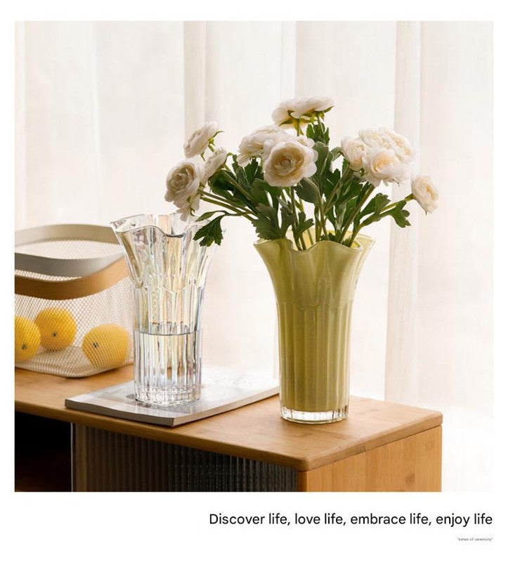 Nordic-Style Glass Vase - Elegant Fluted Flower Vase for Home Decor(White)