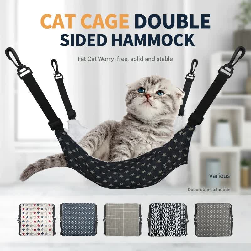 Cat Cage Hammock - Adjustable Double-Sided Pet Swing Bed with Hooks(Blue star)