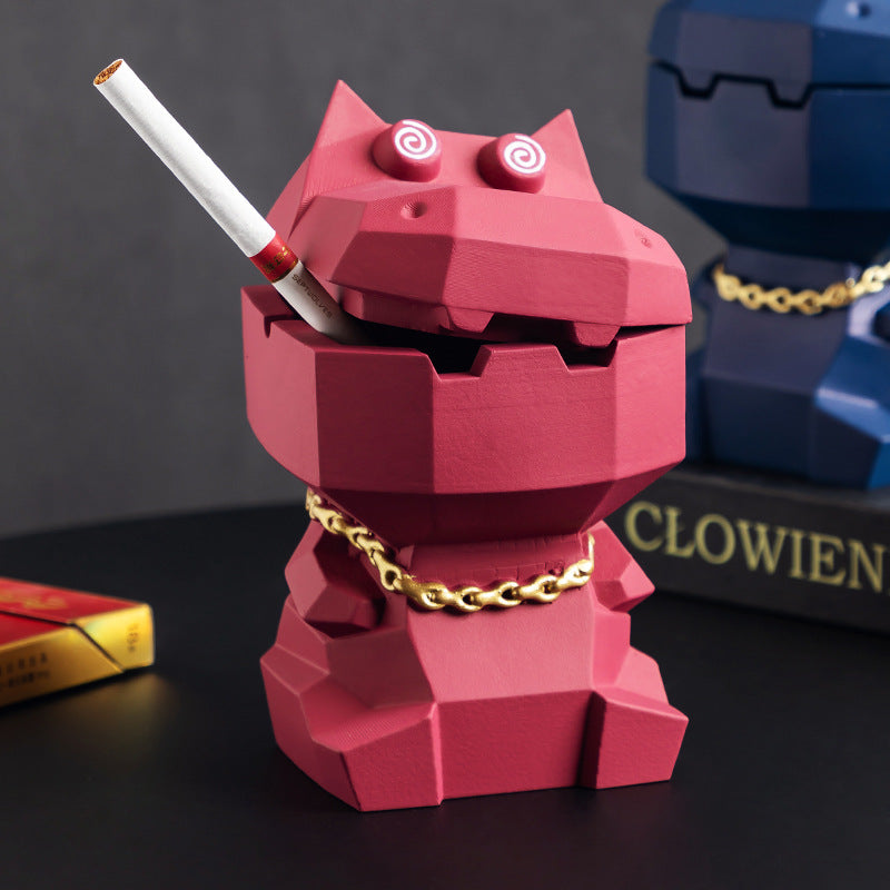 Hippo Ashtray with Lid - Stylish Geometric Decor for Home and Office(Pink)