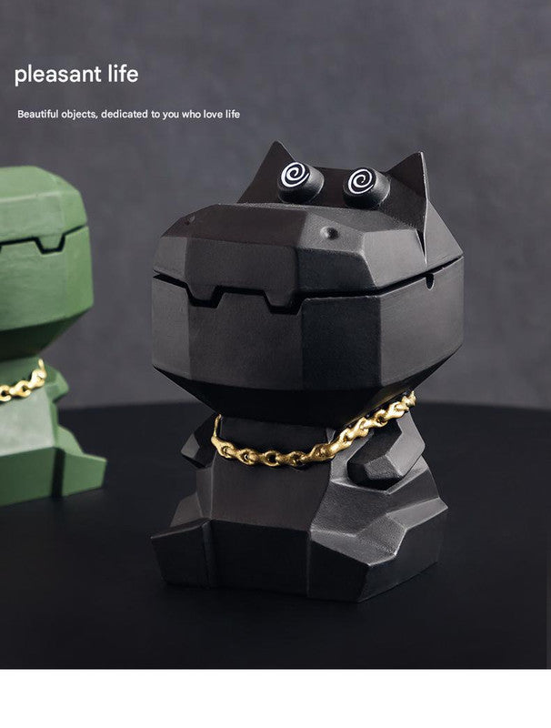 Hippo Ashtray with Lid - Stylish Geometric Decor for Home and Office(Pink)