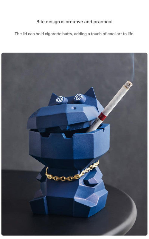 Hippo Ashtray with Lid - Stylish Geometric Decor for Home and Office(Black)