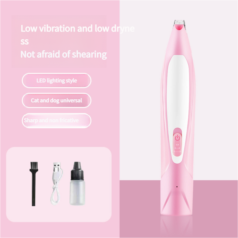 Electric Pet Hair Clipper with Type-C Charging, LED Light, and Grooming Accessories(pink)